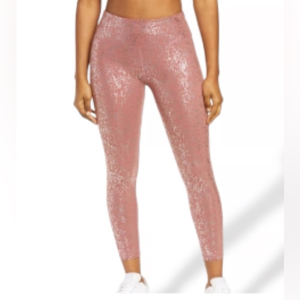 Sweaty Betty London Disco Metallic 7/8 Goddess leggings in red terrazzo foil - S
